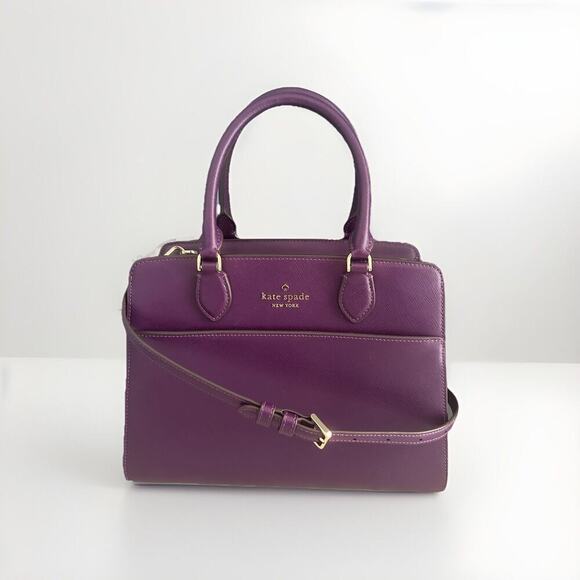 Kate Spade Ripe Plum Madison Saffiano Leather Medium Purple Bag Satchel EUC - Picture 1 of 15